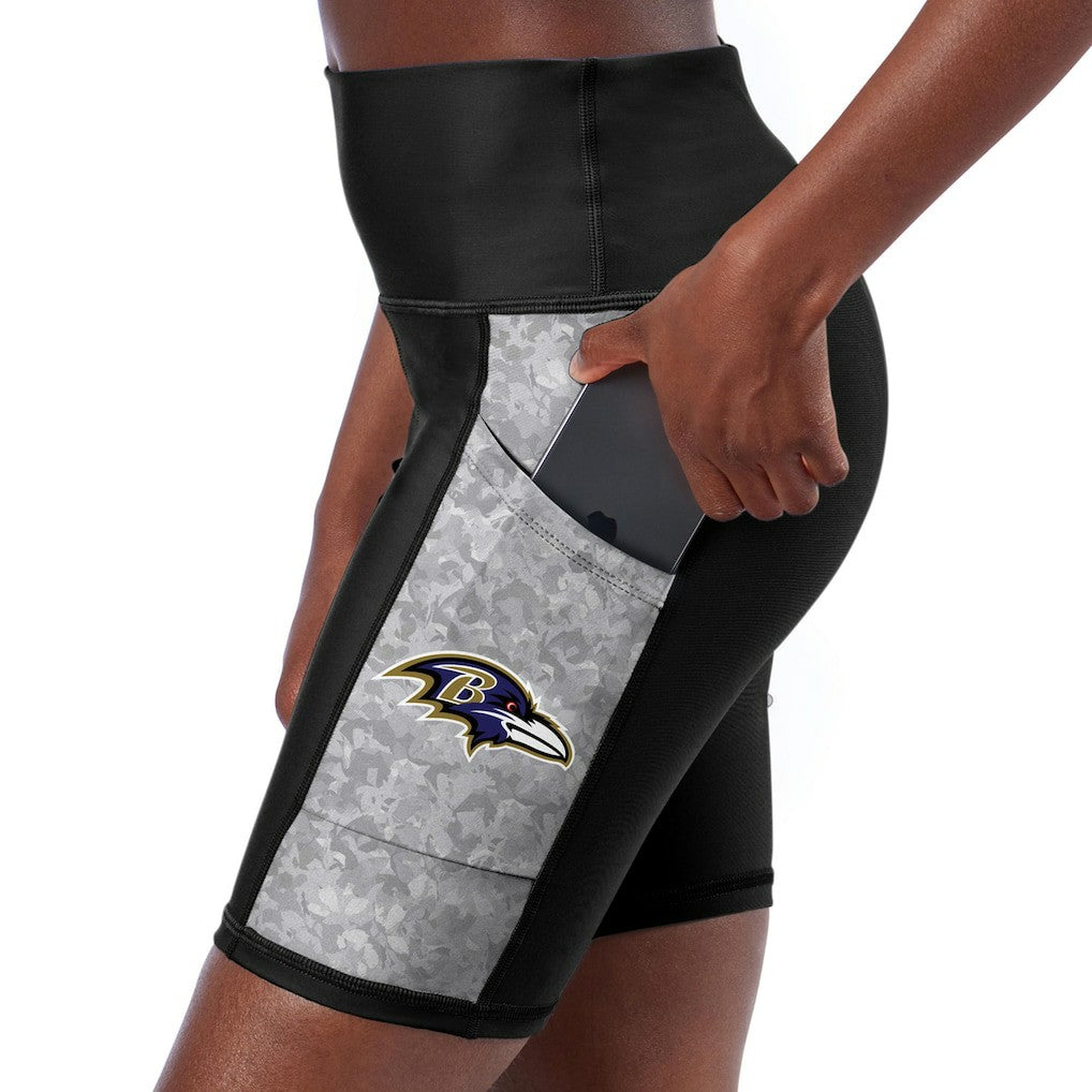 Certo Women's High Waist Logo Two-Pocket Biker Shorts - Baltimore Ravens