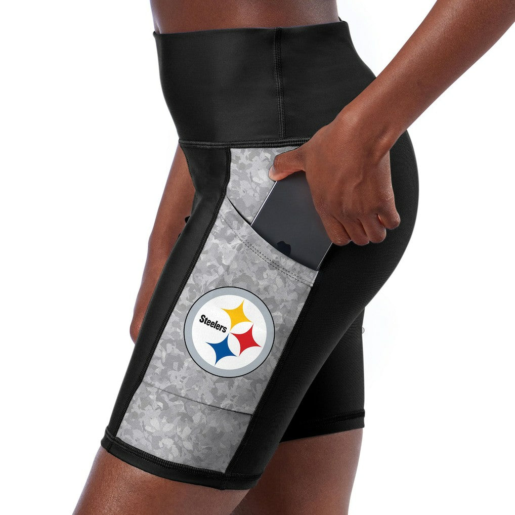 Certo Women's High Waist Logo Two-Pocket Biker Shorts - Pittsburgh Steelers