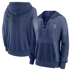 NHL Navy Seattle Kraken Fanatics Women's Breakout Lace-Up Pullover Hoodie
