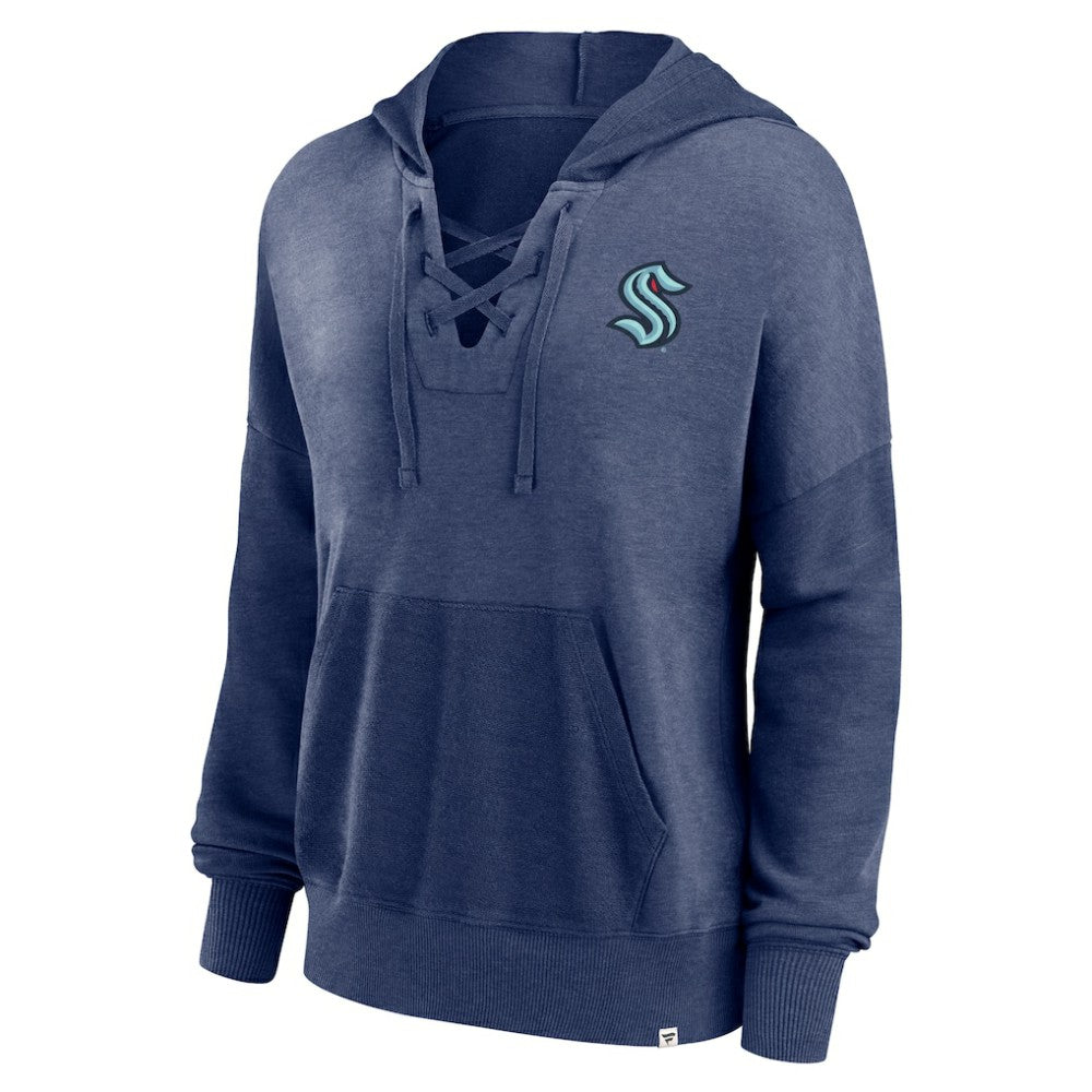NHL Navy Seattle Kraken Fanatics Women's Breakout Lace-Up Pullover Hoodie