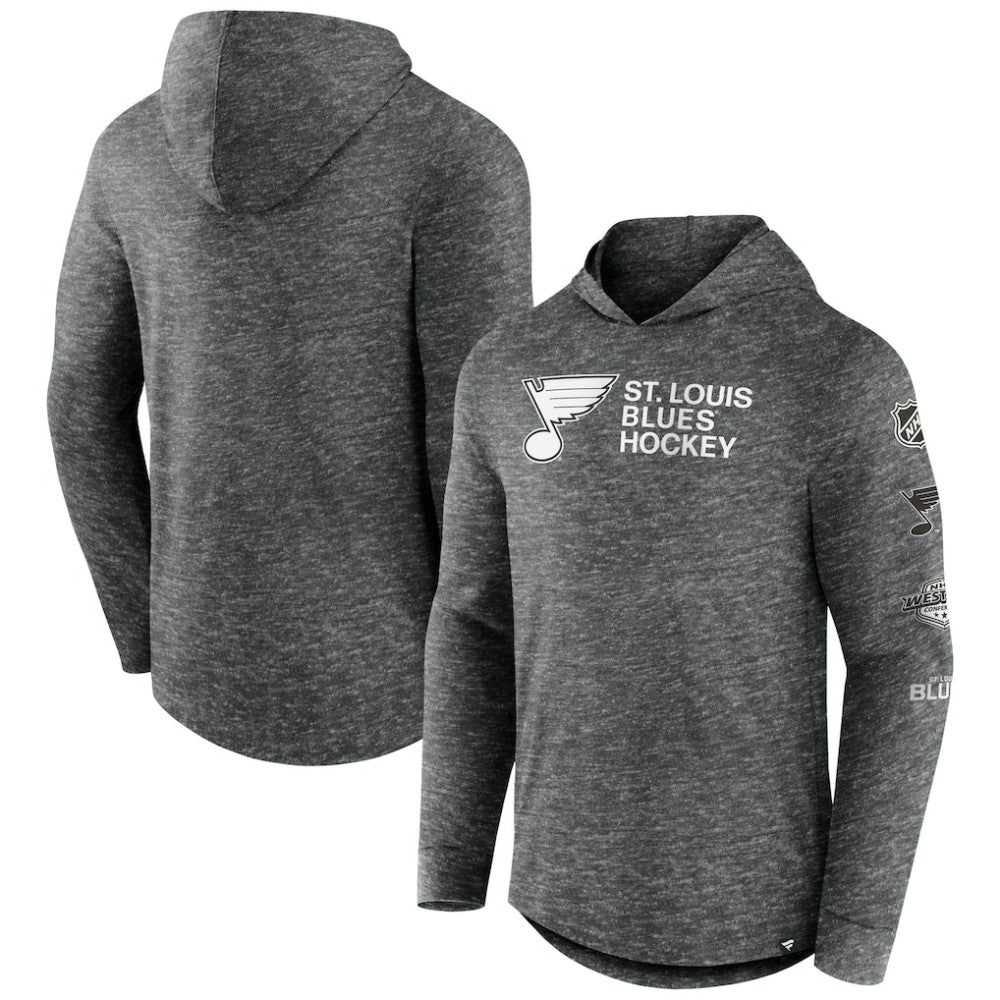 NHL Heather Charcoal St. Louis Blues Fanatics Stacked Long Sleeve Hoodie T-Shirt