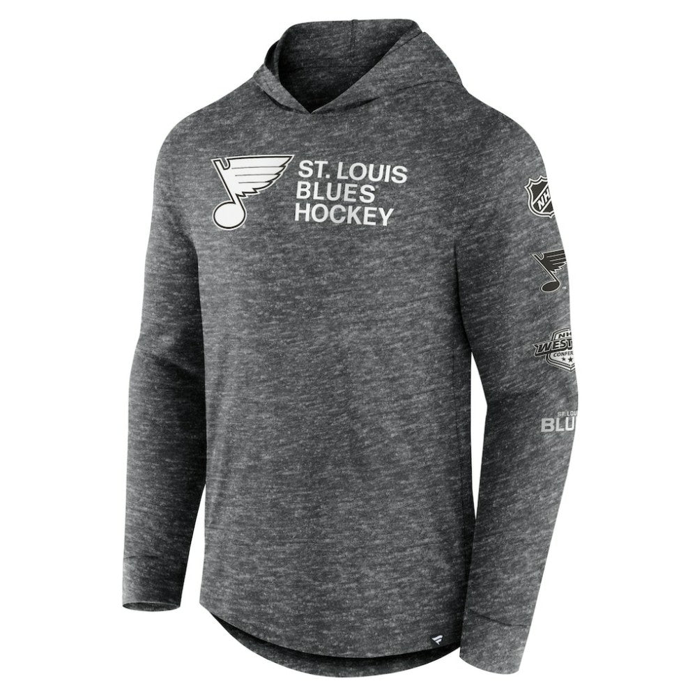 NHL Heather Charcoal St. Louis Blues Fanatics Stacked Long Sleeve Hoodie T-Shirt