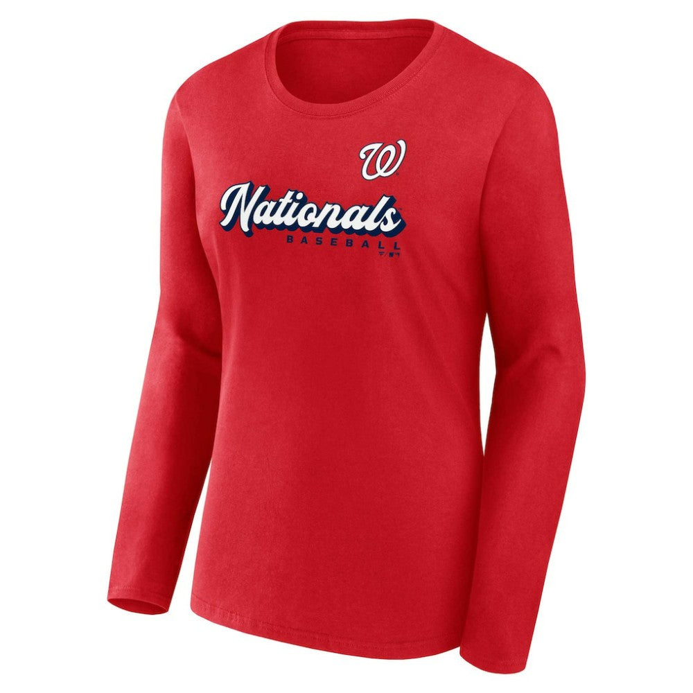MLB Washington Nationals Fanatics Women's Run The Bases Long Sleeve T-Shirt & Cuffed Knit Hat with Pom Combo Set