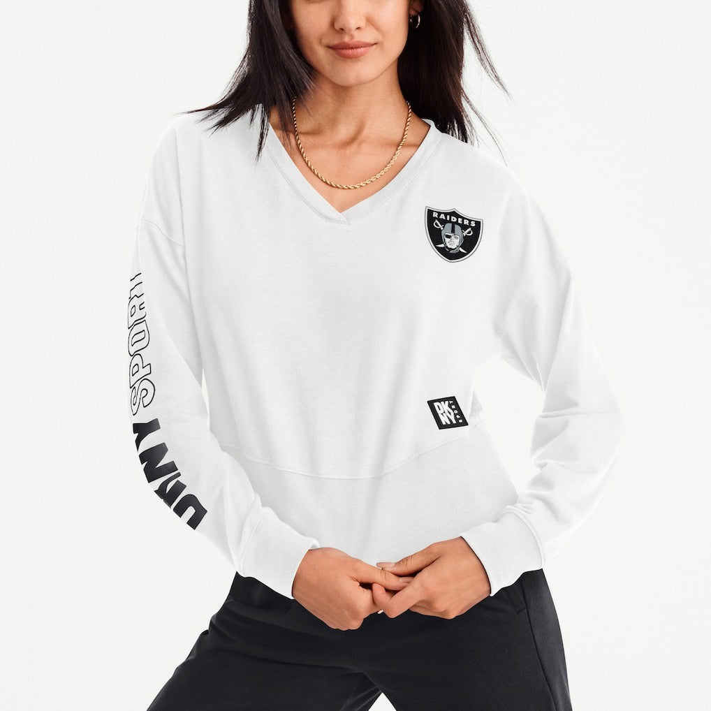 DKNY Sport Women's Lily V-Neck Pullover Sweatshirt - Las Vegas Raiders
