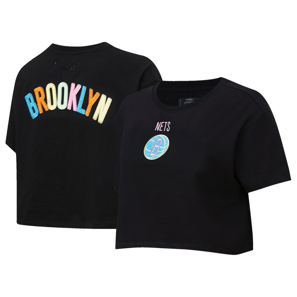 NBA Brooklyn Nets Pro Standard Women's Washed Neon Cropped Boxy T-Shirt