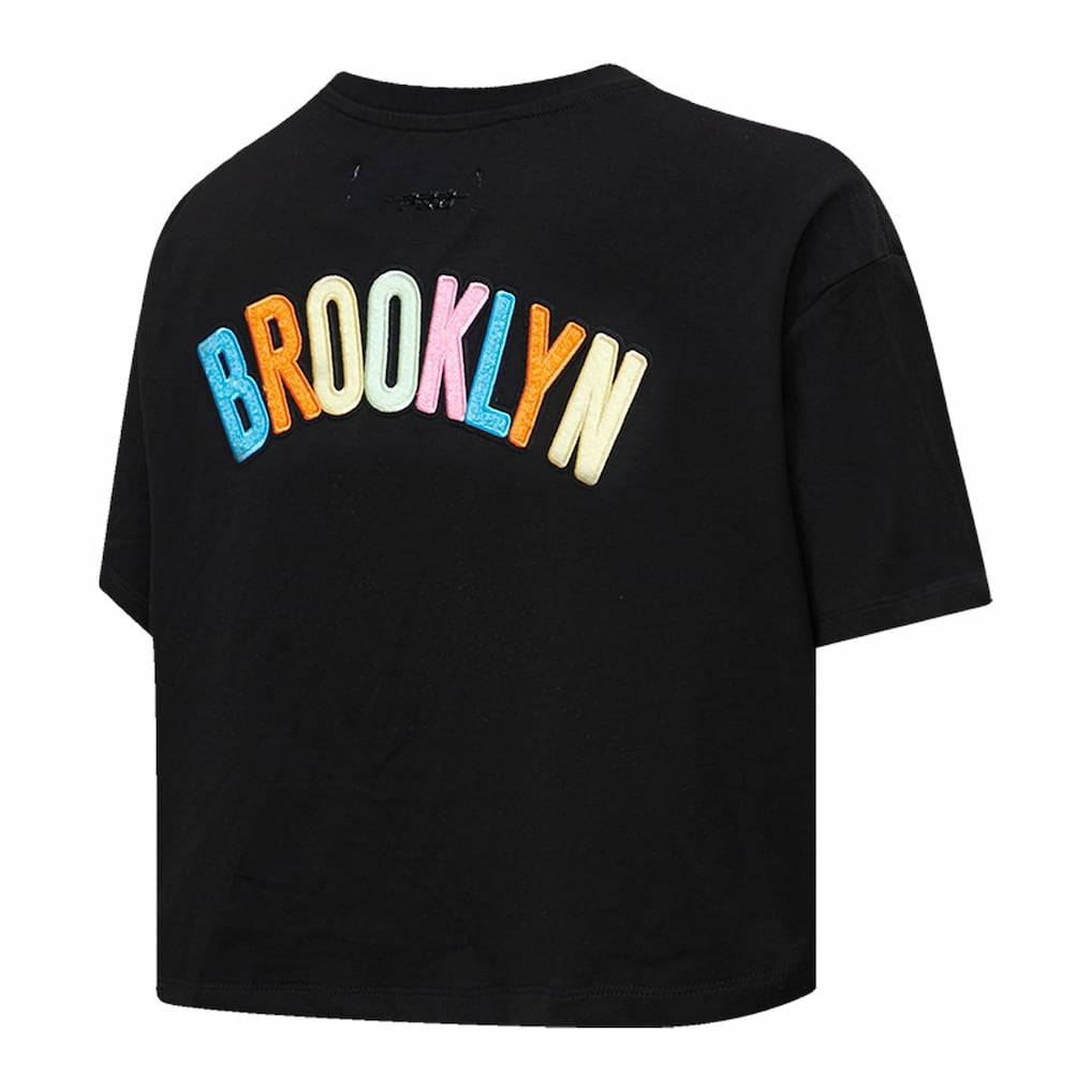 NBA Brooklyn Nets Pro Standard Women's Washed Neon Cropped Boxy T-Shirt