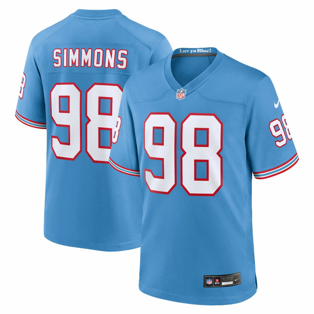Jeffery Simmons  Oilers Throwback Alternate Game Player Jersey - Tennessee Titans