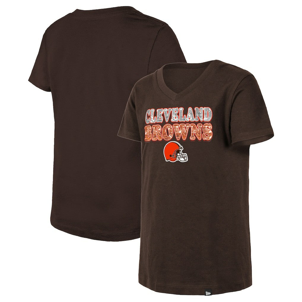 Girls Youth Reverse Sequin V-Neck T-Shirt - Cleveland Browns