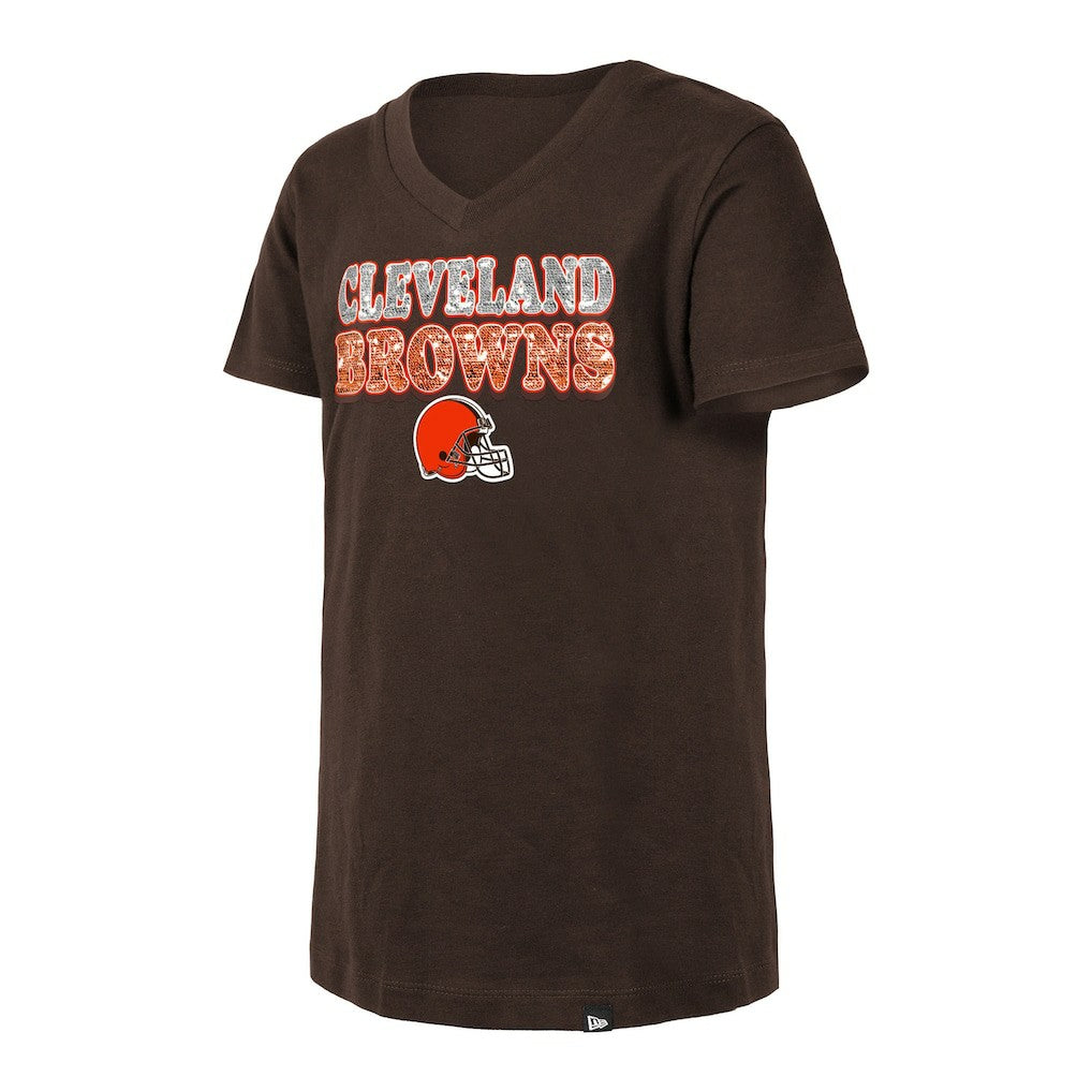 Girls Youth Reverse Sequin V-Neck T-Shirt - Cleveland Browns
