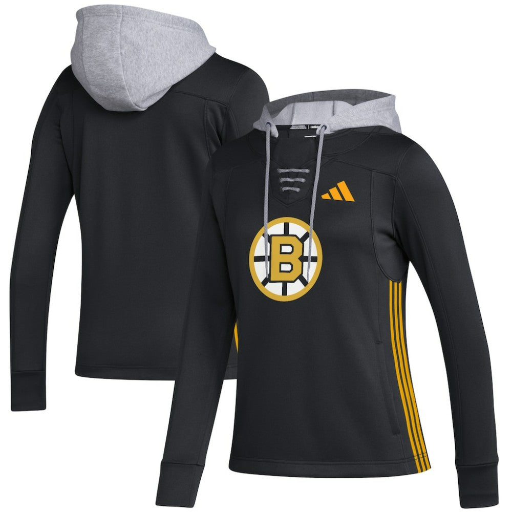 NHL Black Boston Bruins adidas Women's Refresh Skate Lace AEROREADY Pullover Hoodie