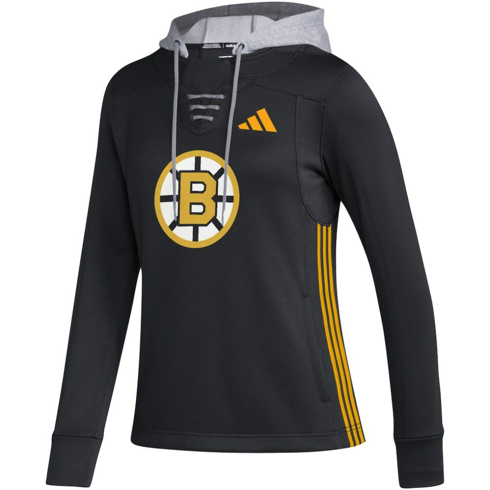 NHL Black Boston Bruins adidas Women's Refresh Skate Lace AEROREADY Pullover Hoodie