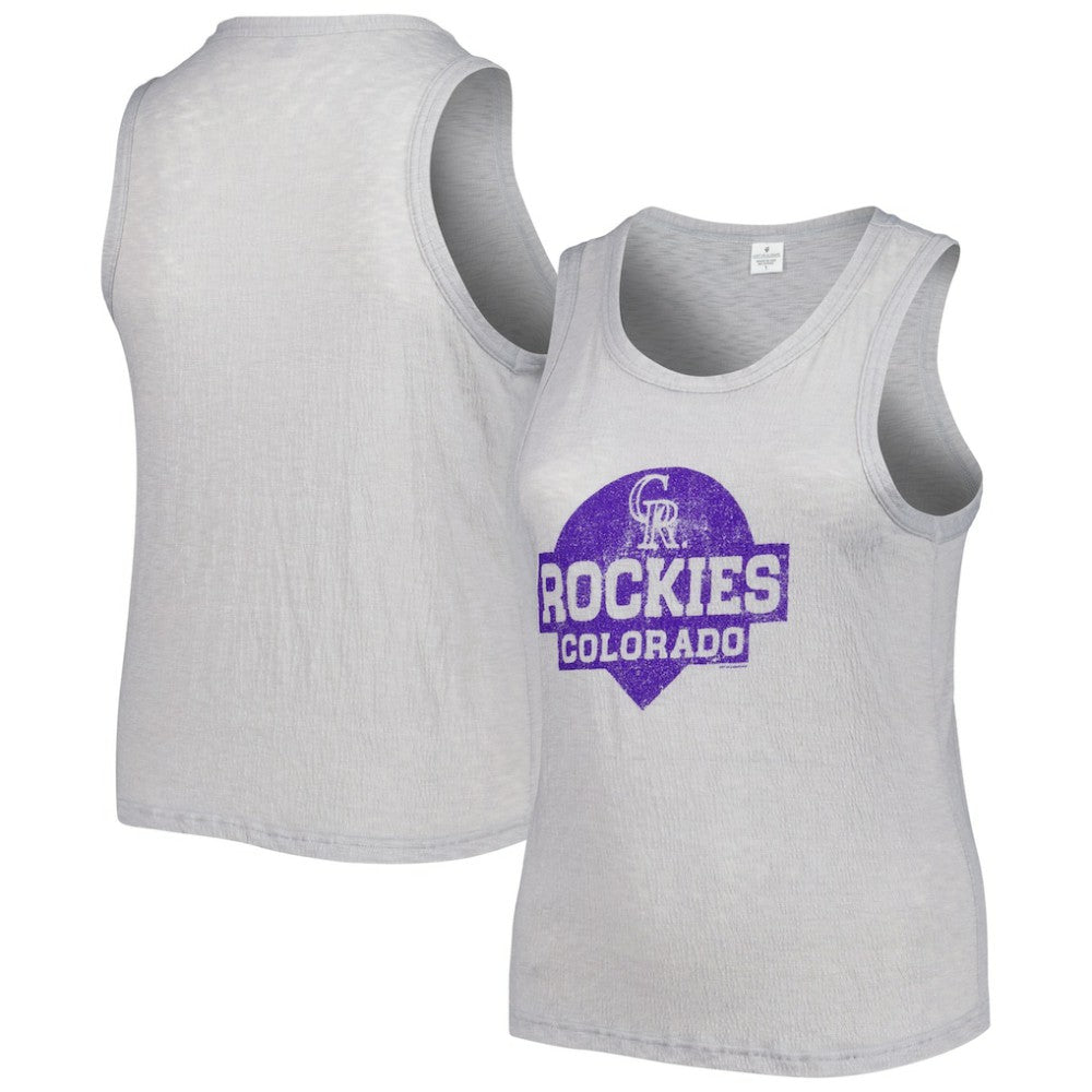 MLB Colorado Rockies Soft as a Grape Women's Plus Size High Neck Tri-Blend Tank Top