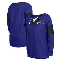 Women's Lace-Up Notch Neck Long Sleeve T-Shirt - Baltimore Ravens