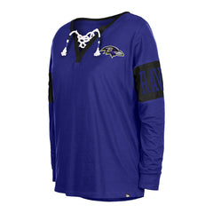 Women's Lace-Up Notch Neck Long Sleeve T-Shirt - Baltimore Ravens