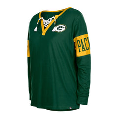 Women's Lace-Up Notch Neck Long Sleeve T-Shirt - Green Bay Packers