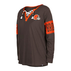 Women's Lace-Up Notch Neck Long Sleeve T-Shirt - Cleveland Browns