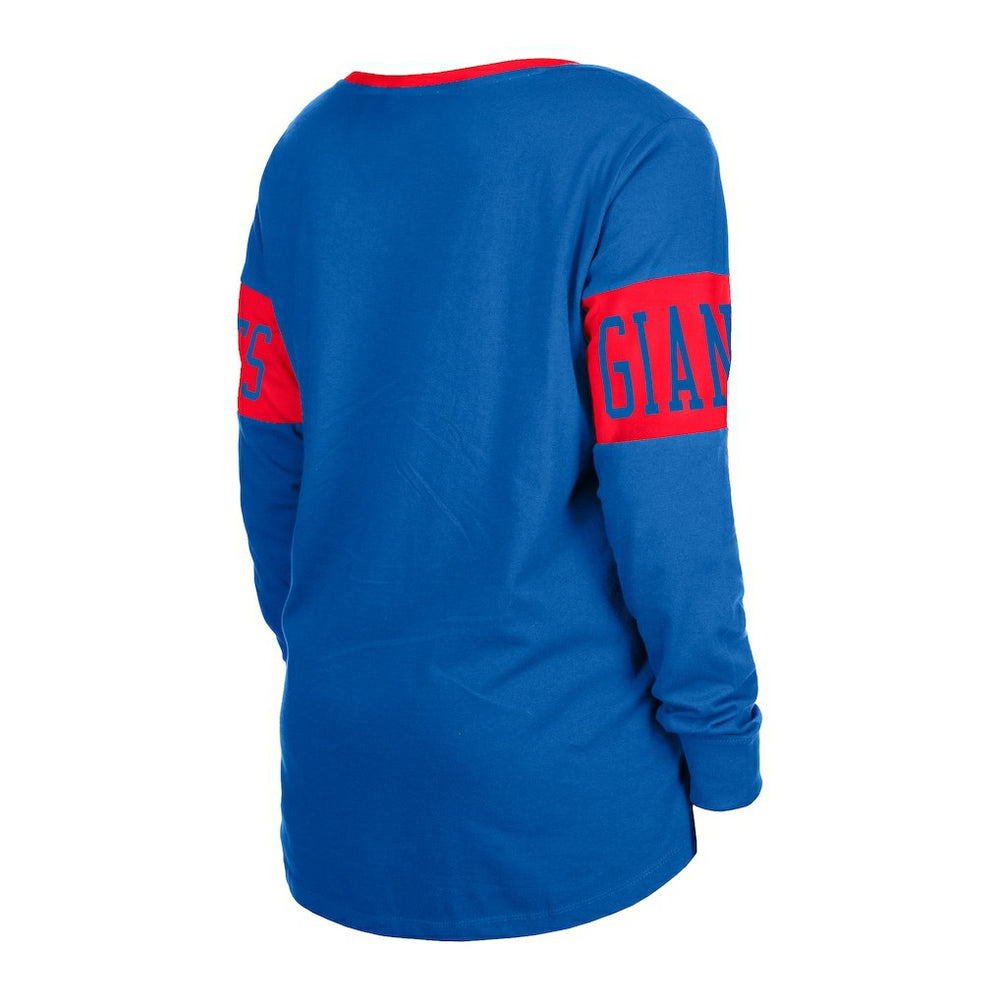 Women's Lace-Up Notch Neck Long Sleeve T-Shirt - New York Giants