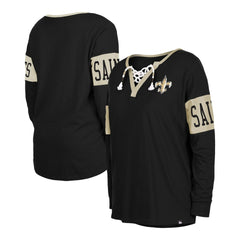 Women's Lace-Up Notch Neck Long Sleeve T-Shirt - New Orleans Saints
