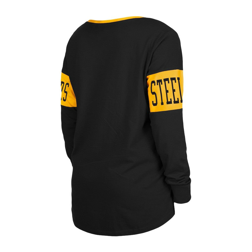 Women's Lace-Up Notch Neck Long Sleeve T-Shirt - Pittsburgh Steelers