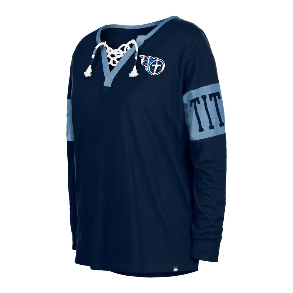 Women's Lace-Up Notch Neck Long Sleeve T-Shirt - Tennessee Titans