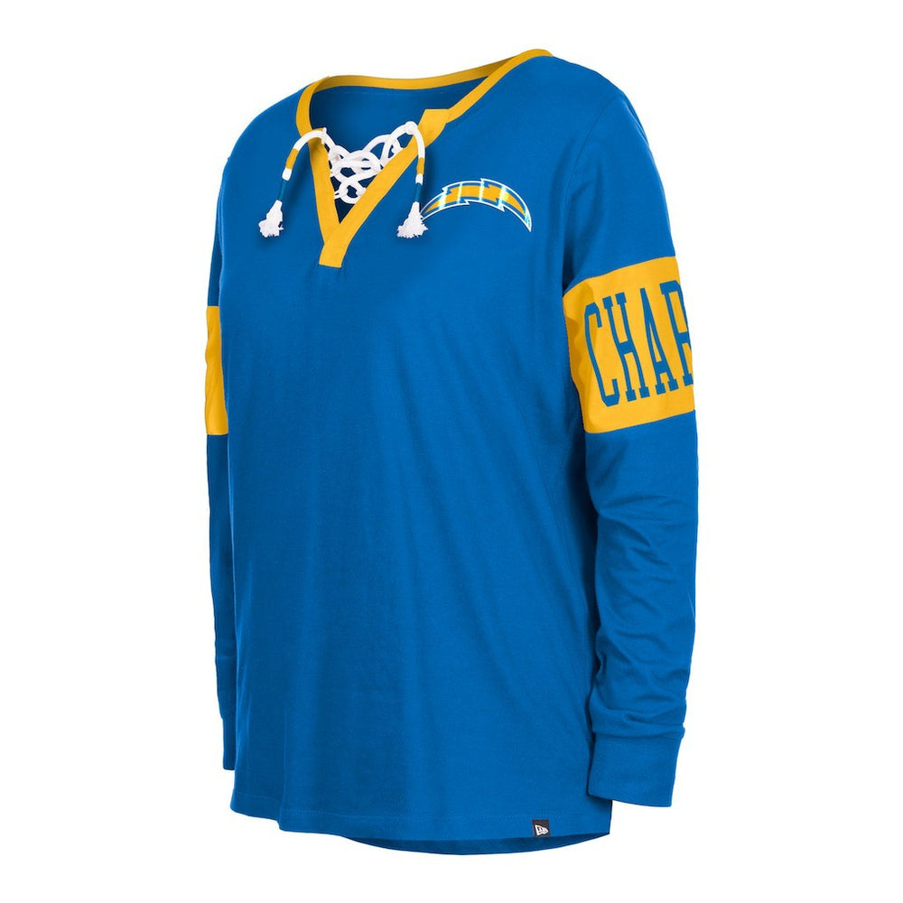 Women's Lace-Up Notch Neck Long Sleeve T-Shirt - Los Angeles Chargers