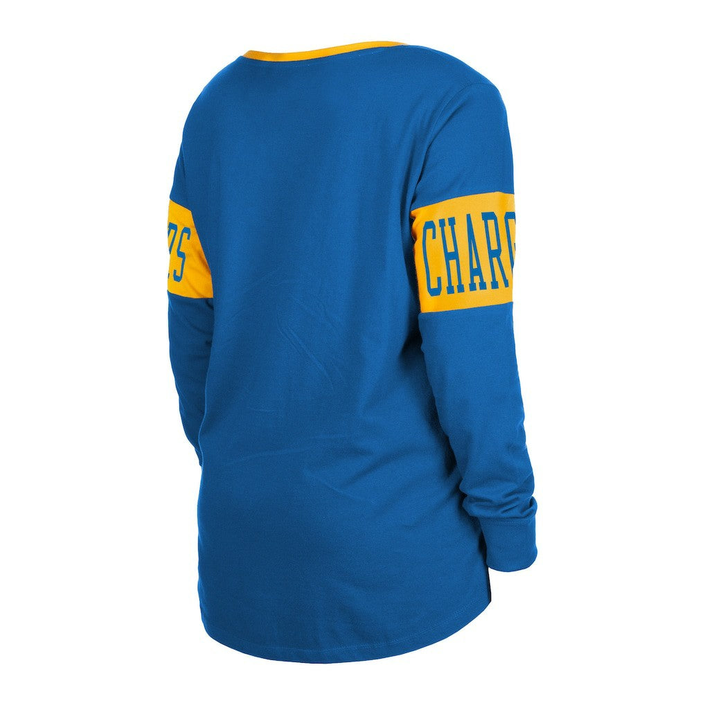 Women's Lace-Up Notch Neck Long Sleeve T-Shirt - Los Angeles Chargers