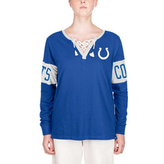 Women's Lace-Up Notch Neck Long Sleeve T-Shirt - Indianapolis Colts