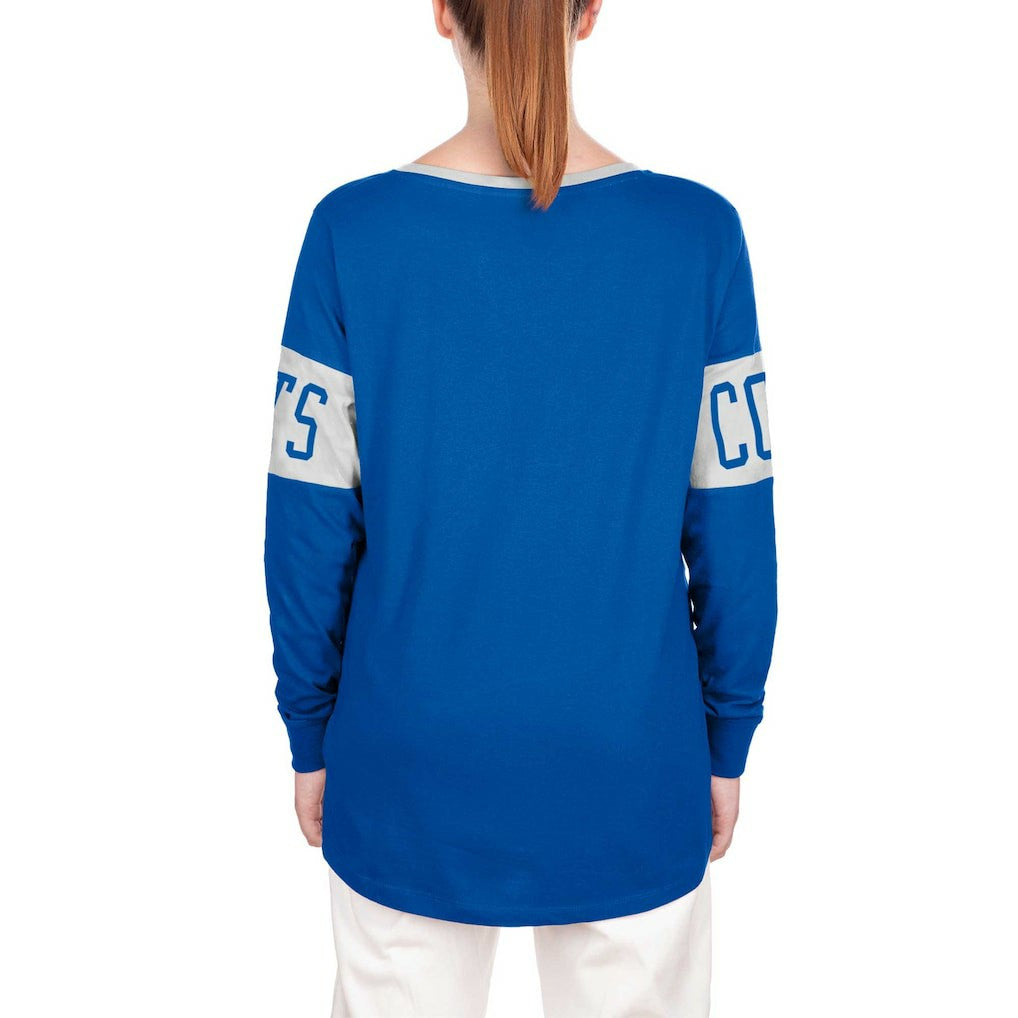 Women's Lace-Up Notch Neck Long Sleeve T-Shirt - Indianapolis Colts