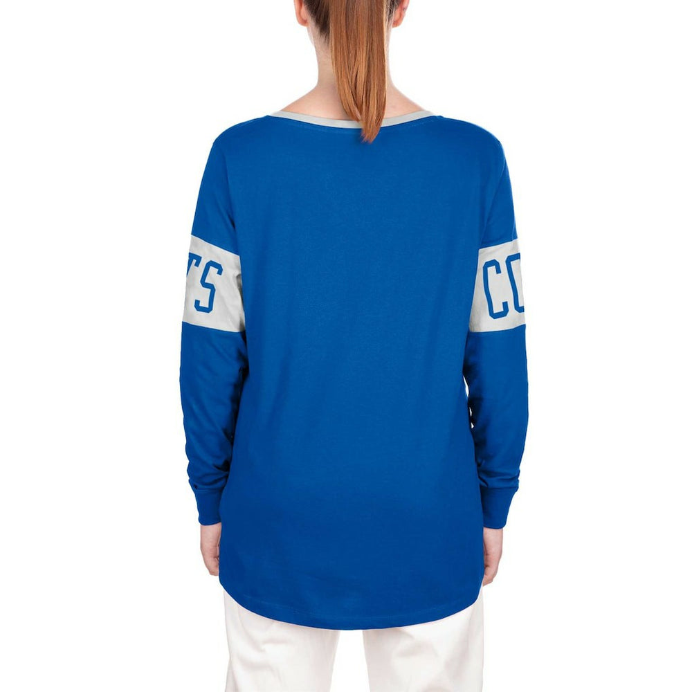 Women's Lace-Up Notch Neck Long Sleeve T-Shirt - Indianapolis Colts