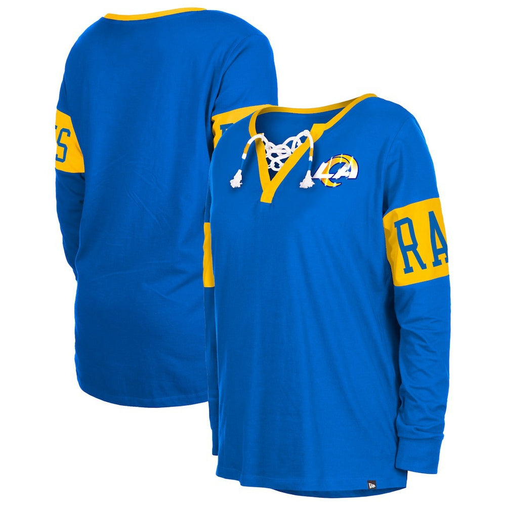 Women's Lace-Up Notch Neck Long Sleeve T-Shirt - Los Angeles Rams