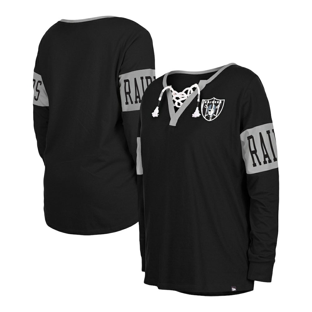 Women's Lace-Up Notch Neck Long Sleeve T-Shirt - Las Vegas Raiders