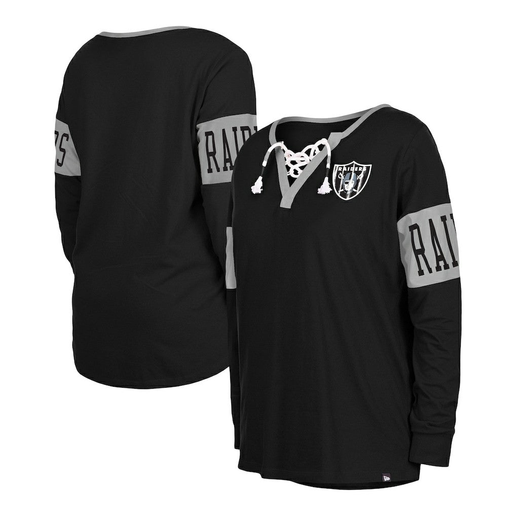 Women's Lace-Up Notch Neck Long Sleeve T-Shirt - Las Vegas Raiders