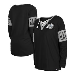 Women's Lace-Up Notch Neck Long Sleeve T-Shirt - Las Vegas Raiders