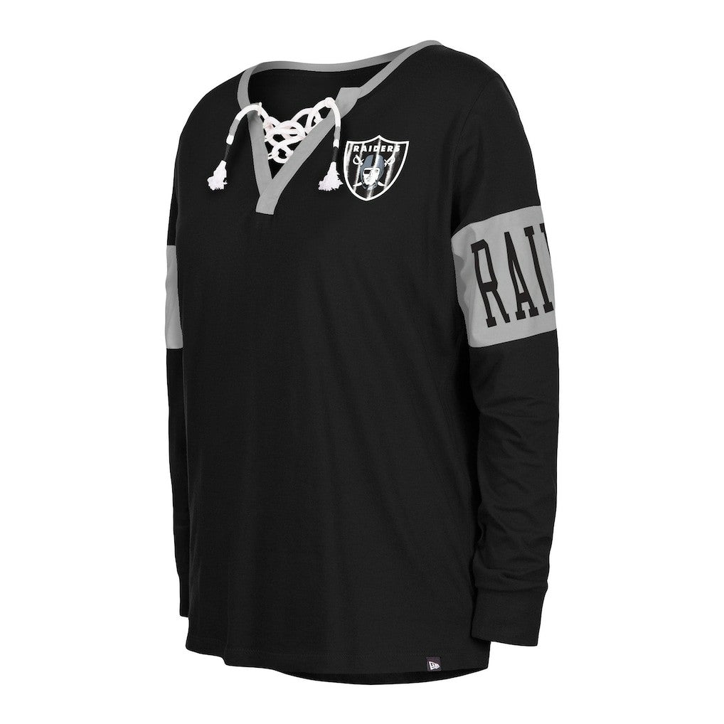 Women's Lace-Up Notch Neck Long Sleeve T-Shirt - Las Vegas Raiders