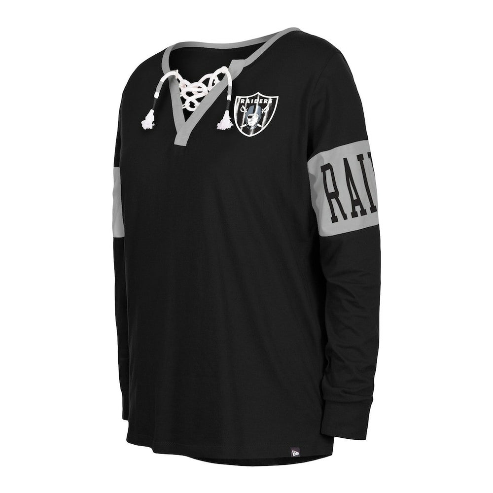 Women's Lace-Up Notch Neck Long Sleeve T-Shirt - Las Vegas Raiders