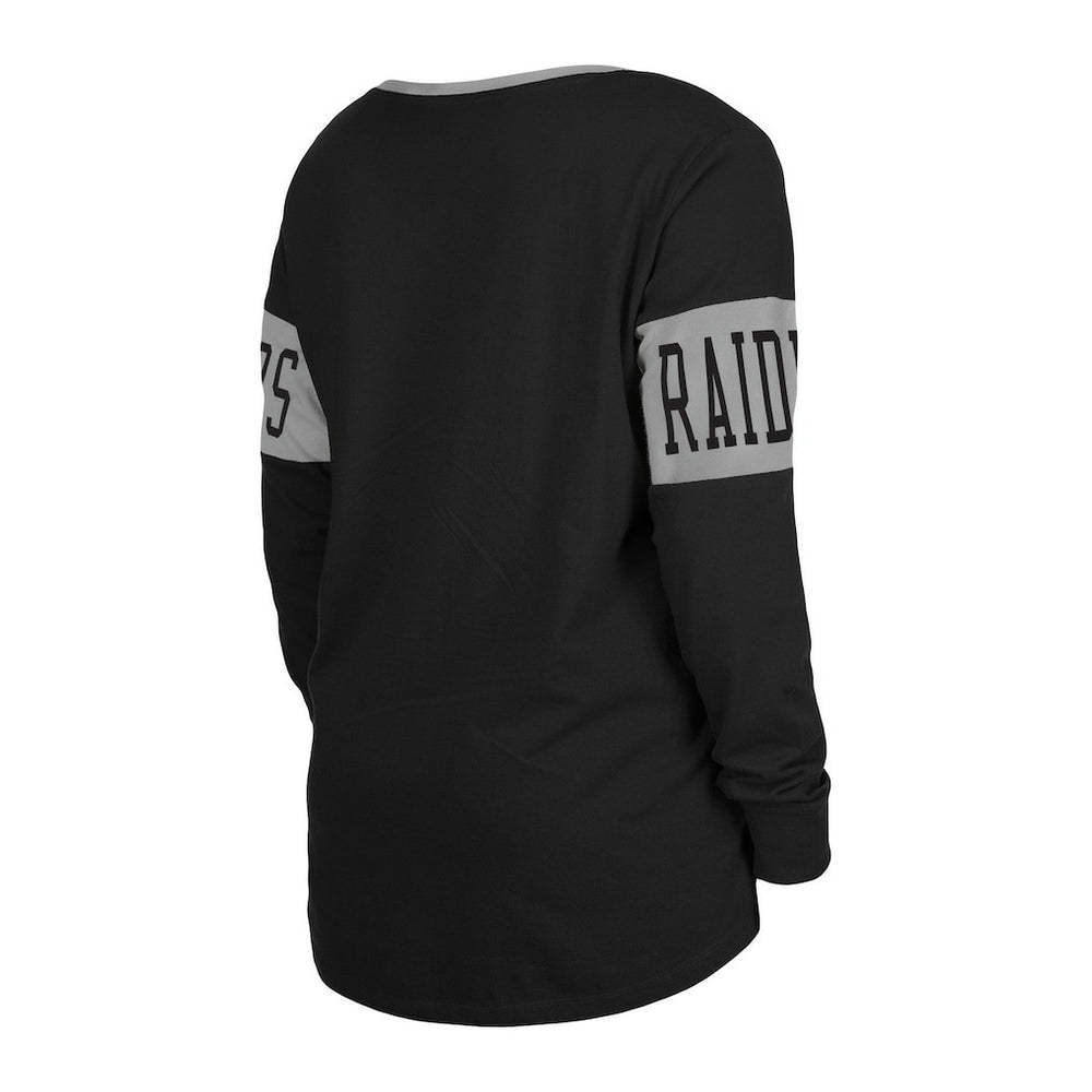 Women's Lace-Up Notch Neck Long Sleeve T-Shirt - Las Vegas Raiders