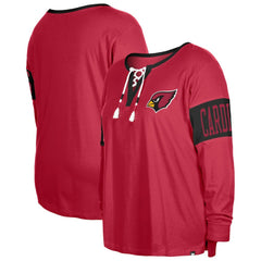 Women's Plus Size Lace-Up Notch Neck Long Sleeve T-Shirt - Arizona Cardinals