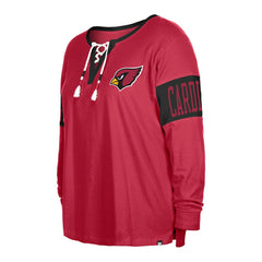Women's Plus Size Lace-Up Notch Neck Long Sleeve T-Shirt - Arizona Cardinals