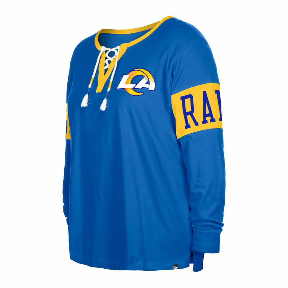 Women's Plus Size Lace-Up Notch Neck Long Sleeve T-Shirt - Los Angeles Rams
