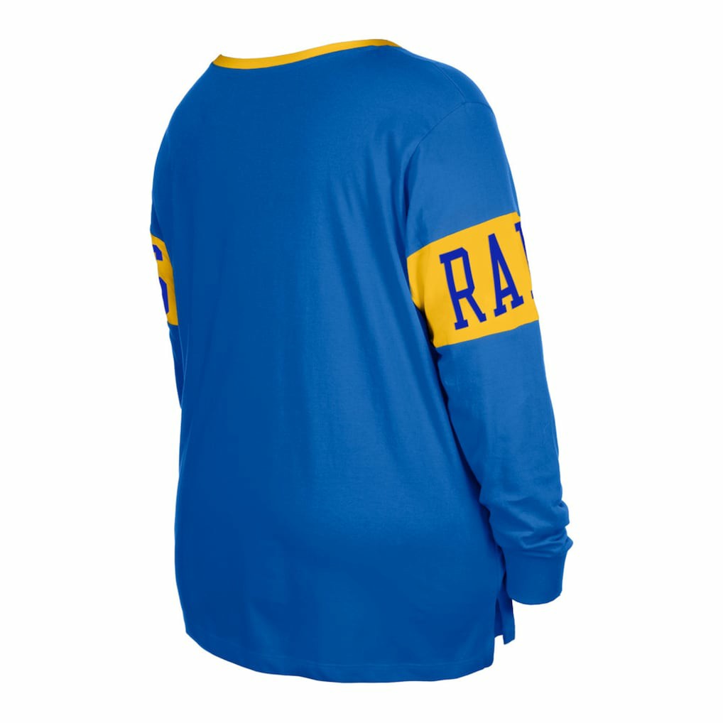 Women's Plus Size Lace-Up Notch Neck Long Sleeve T-Shirt - Los Angeles Rams