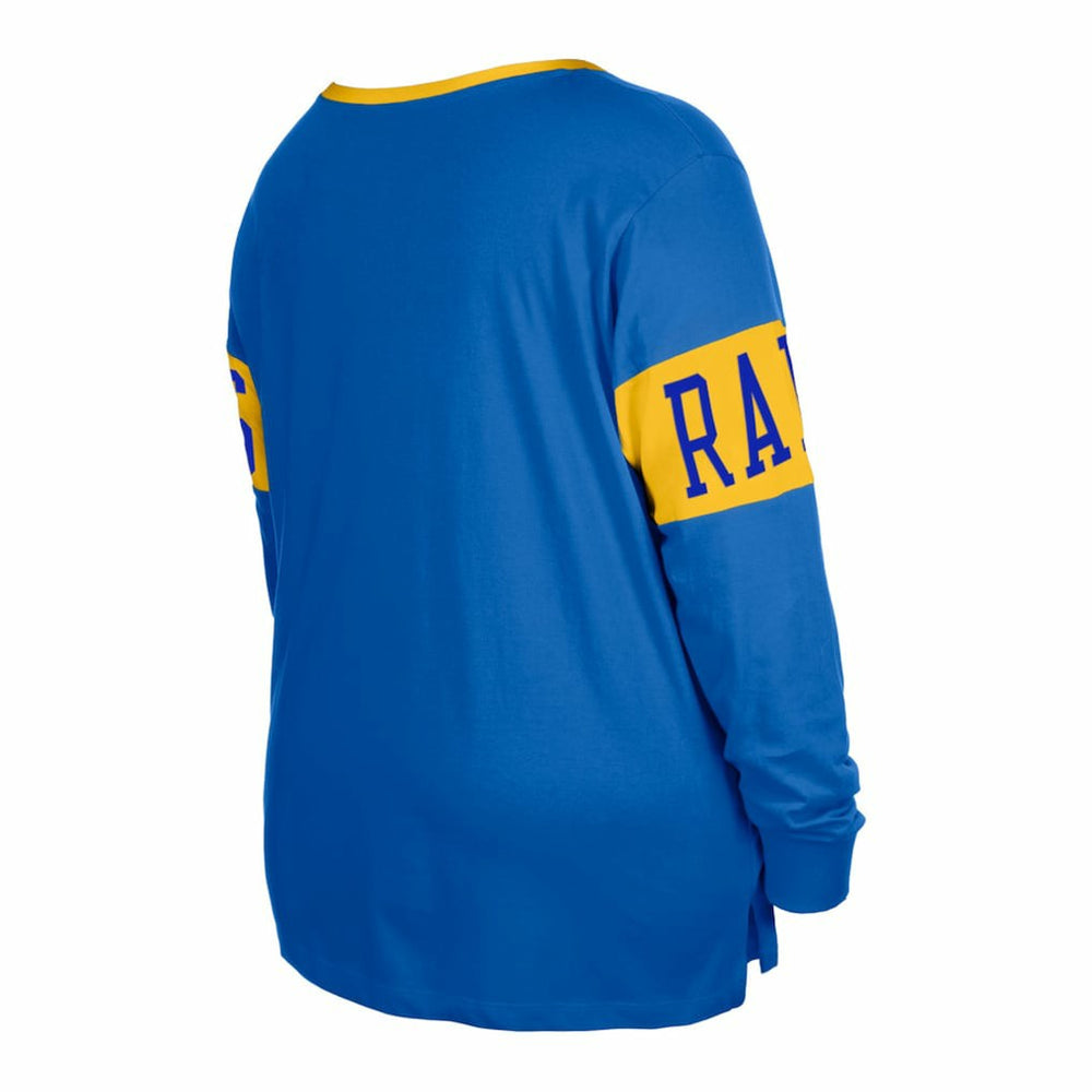 Women's Plus Size Lace-Up Notch Neck Long Sleeve T-Shirt - Los Angeles Rams