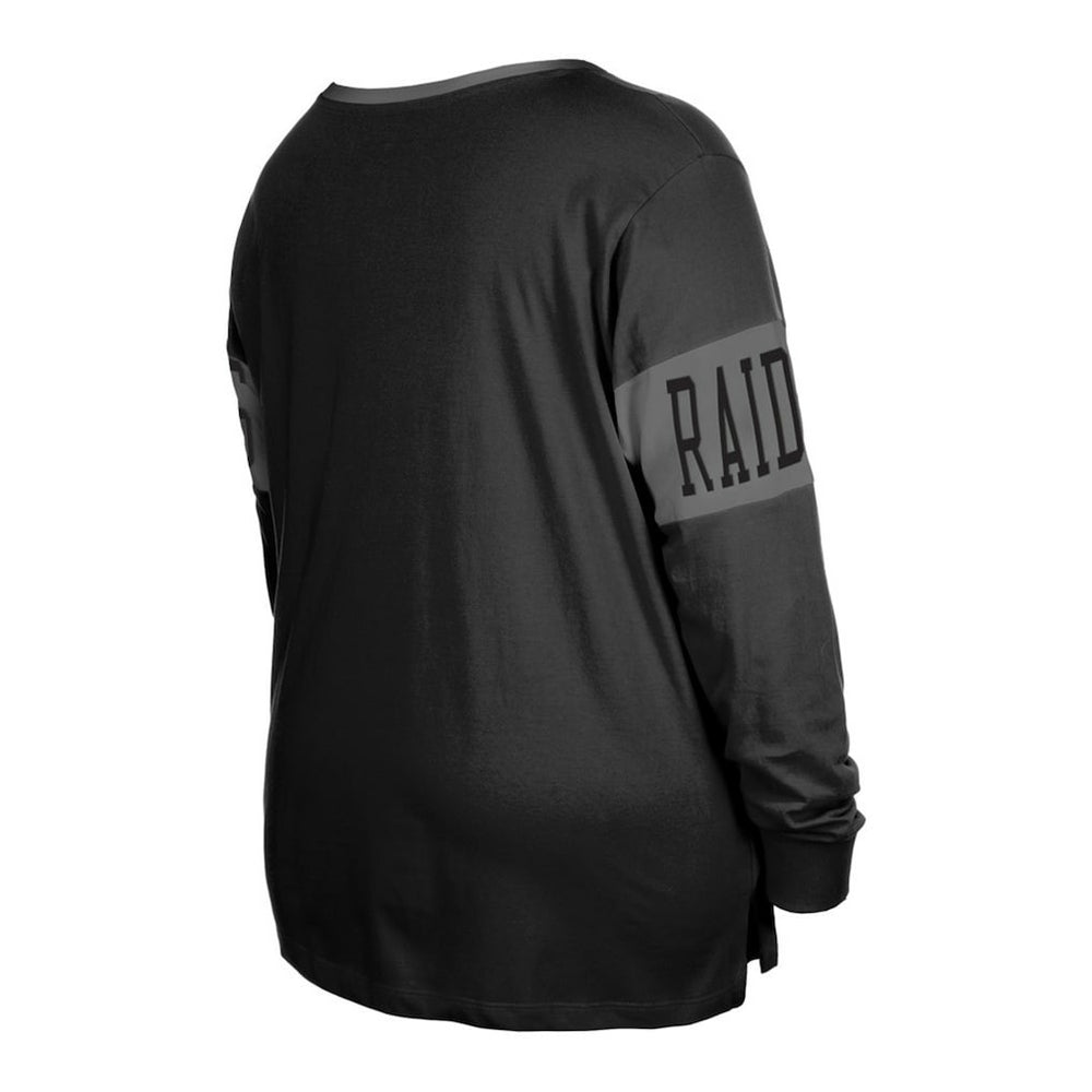 Women's Plus Size Lace-Up Notch Neck Long Sleeve T-Shirt - Las Vegas Raiders