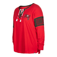 Women's Plus Size Lace-Up Notch Neck Long Sleeve T-Shirt - Tampa Bay Buccaneers