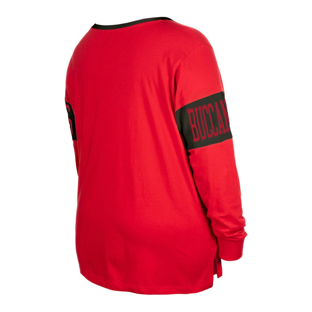 Women's Plus Size Lace-Up Notch Neck Long Sleeve T-Shirt - Tampa Bay Buccaneers