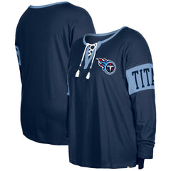 Women's Plus Size Lace-Up Notch Neck Long Sleeve T-Shirt - Tennessee Titans