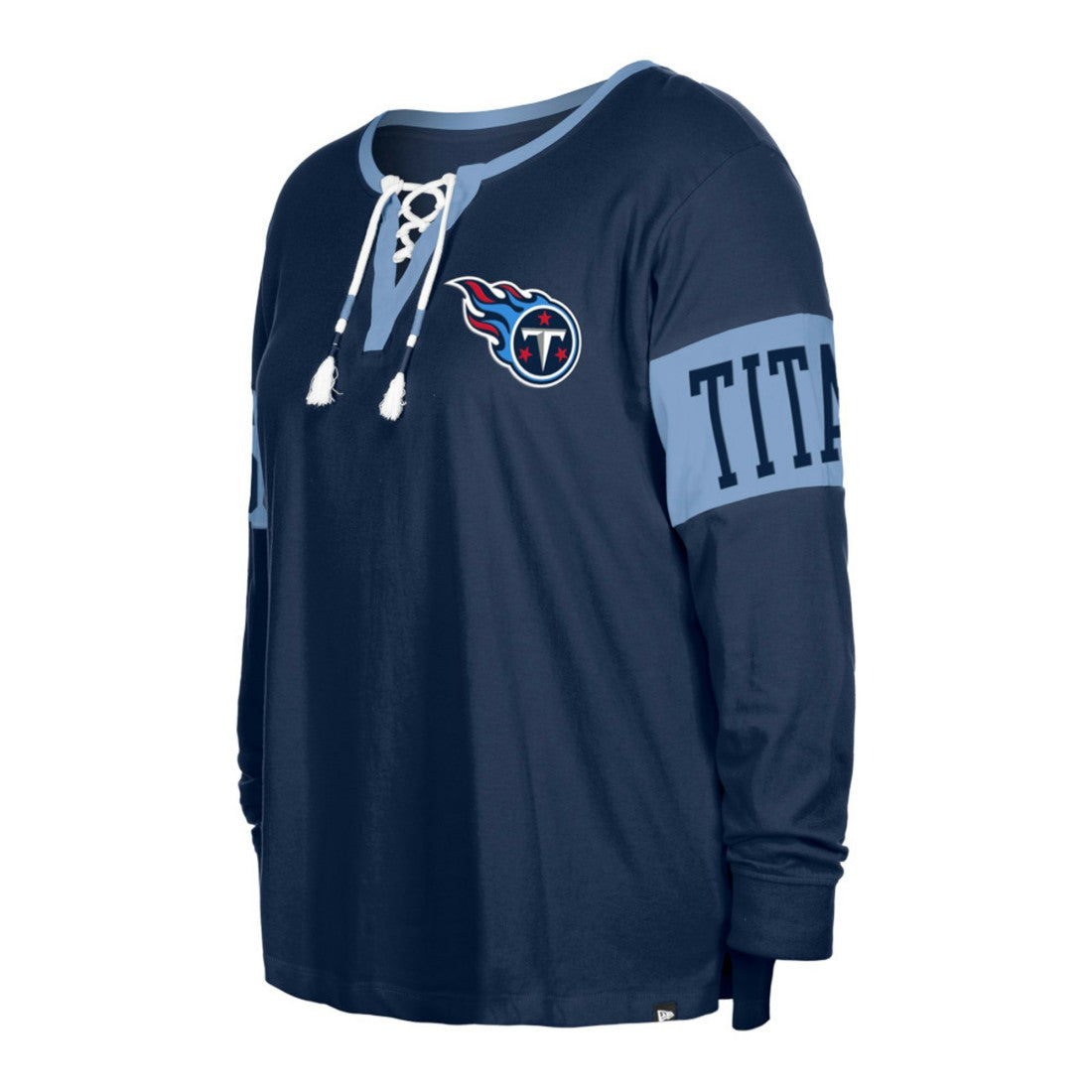 Women's Plus Size Lace-Up Notch Neck Long Sleeve T-Shirt - Tennessee Titans