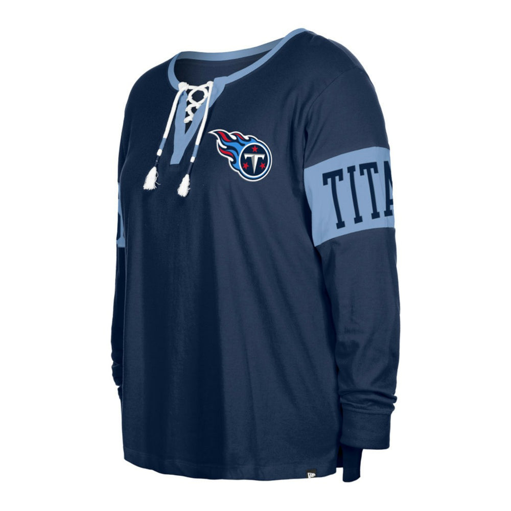 Women's Plus Size Lace-Up Notch Neck Long Sleeve T-Shirt - Tennessee Titans