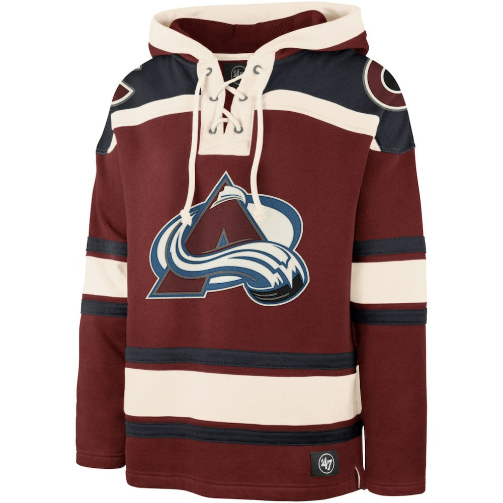 NHL Burgundy Cale Makar Colorado Avalanche '47 Player Name & Number Lacer Pullover Hoodie