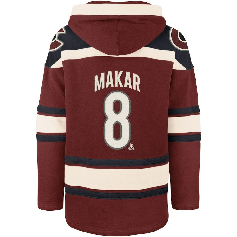 NHL Burgundy Cale Makar Colorado Avalanche '47 Player Name & Number Lacer Pullover Hoodie