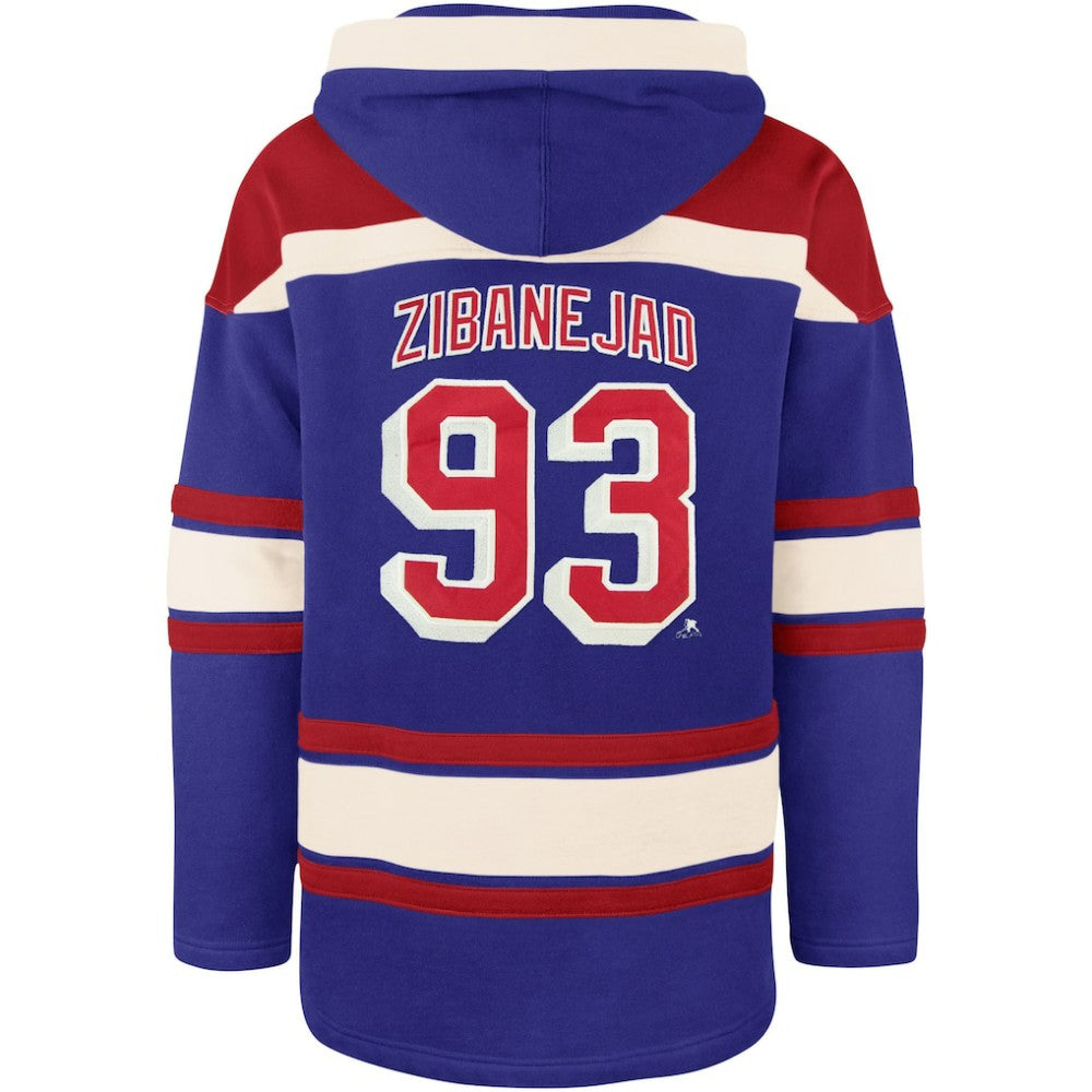 NHL Blue Mika Zibanejad New York Rangers '47 Player Name & Number Lacer Pullover Hoodie
